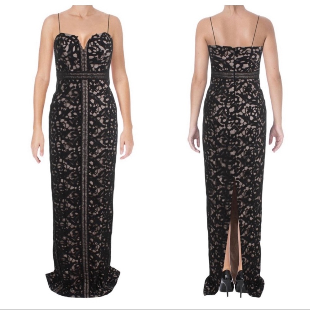 BARIANO Black Lace Full Length Formal Gown Size 12
